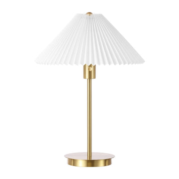 Freida 21.25" Modern Glam Metal Column LED Table Lamp with USB Charging Port and Pleated Shade - JONATHAN Y